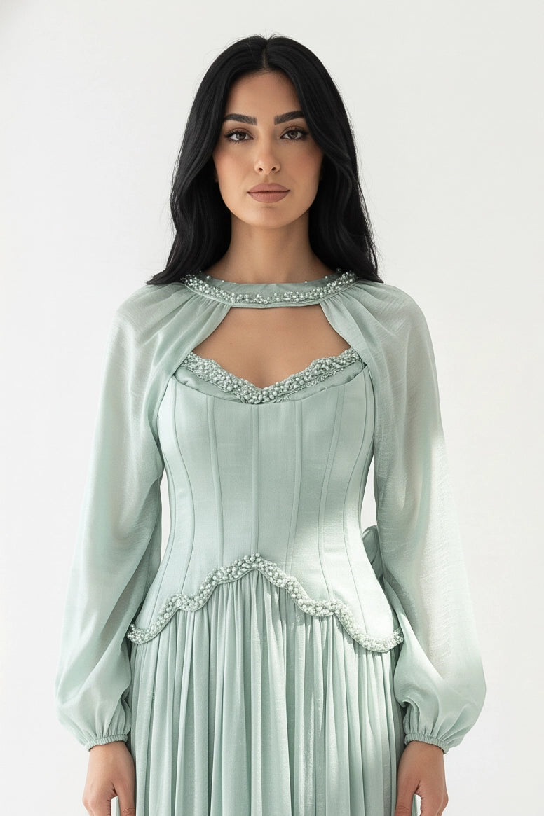 Pearl Details Corset Crepe Dress