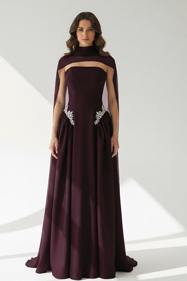 Strapless Crystal Waistline Crepe Dress