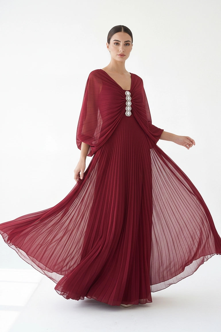 Butterfly Plisse Chiffon Dress
