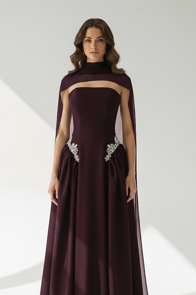 Strapless Crystal Waistline Crepe Dress