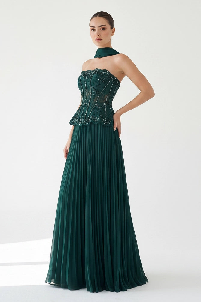 Beaded Corset 2PCS Plisse Skirt