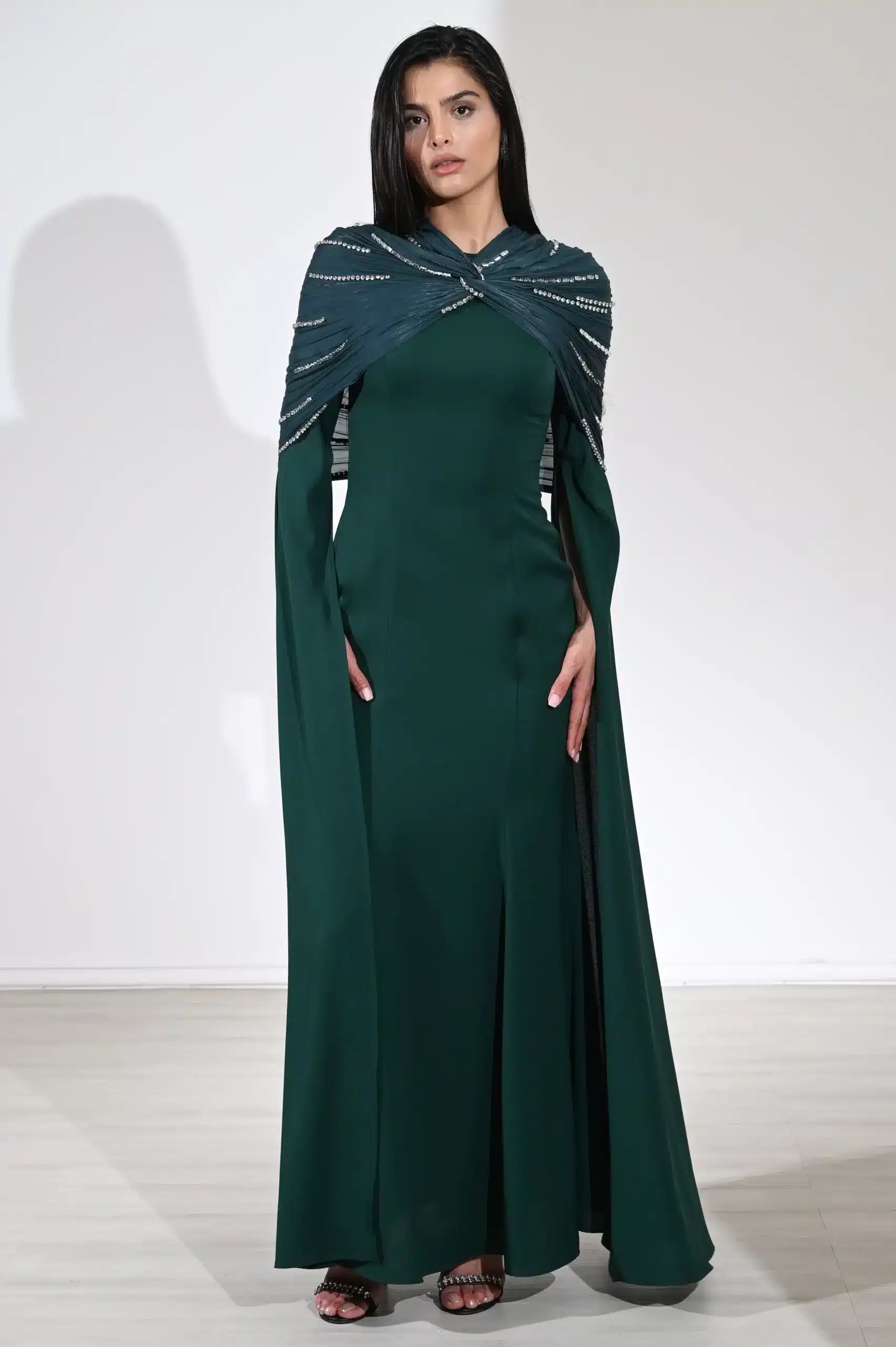 Infinity Bolero Embellished Crepe Dress