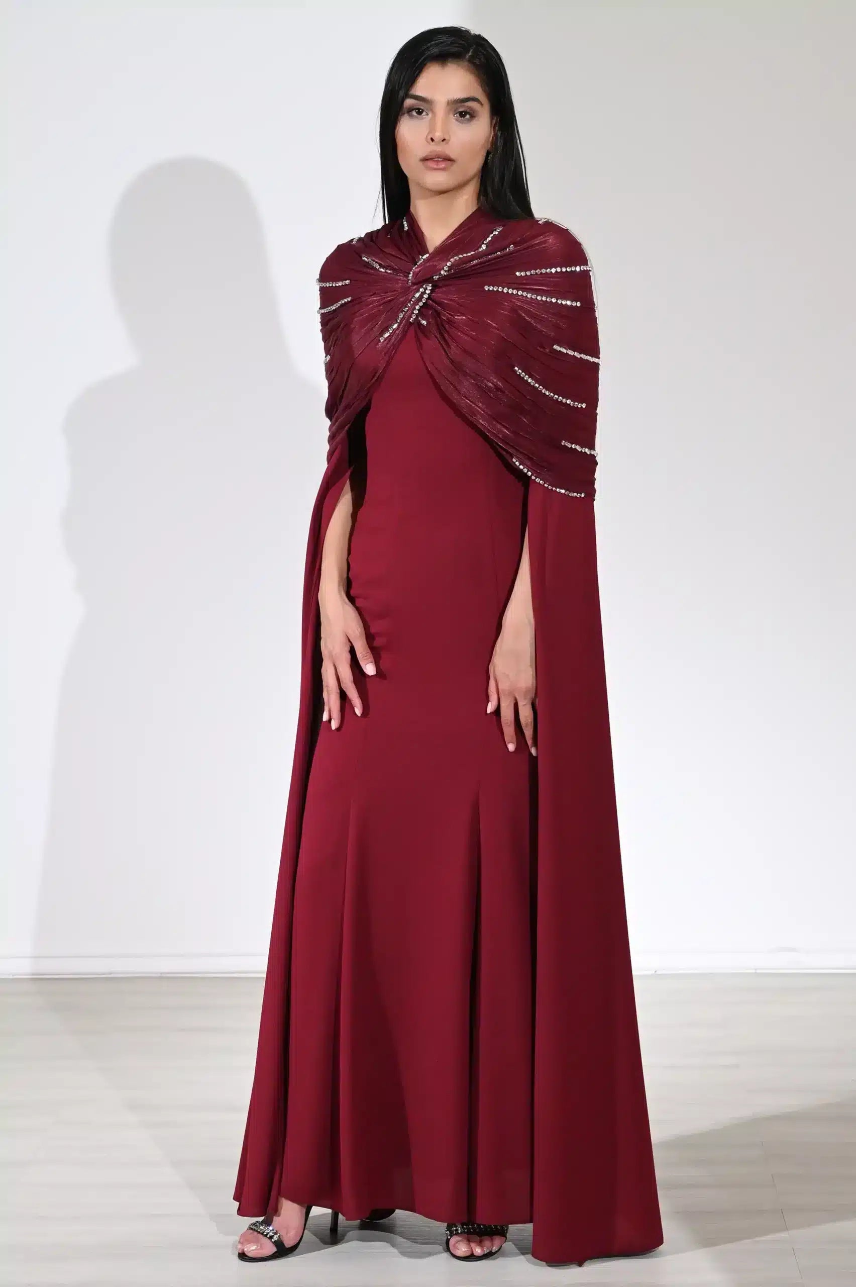 Infinity Bolero Embellished Crepe Dress