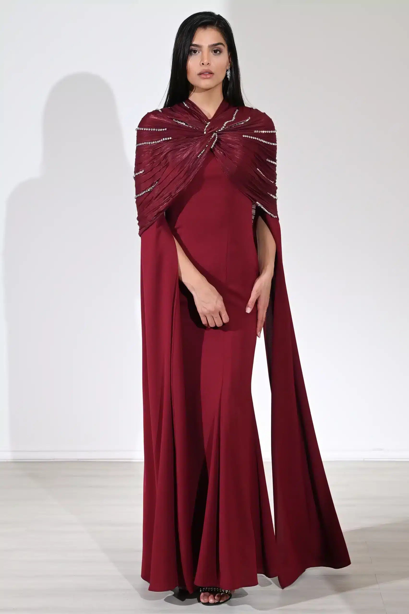 Infinity Bolero Embellished Crepe Dress