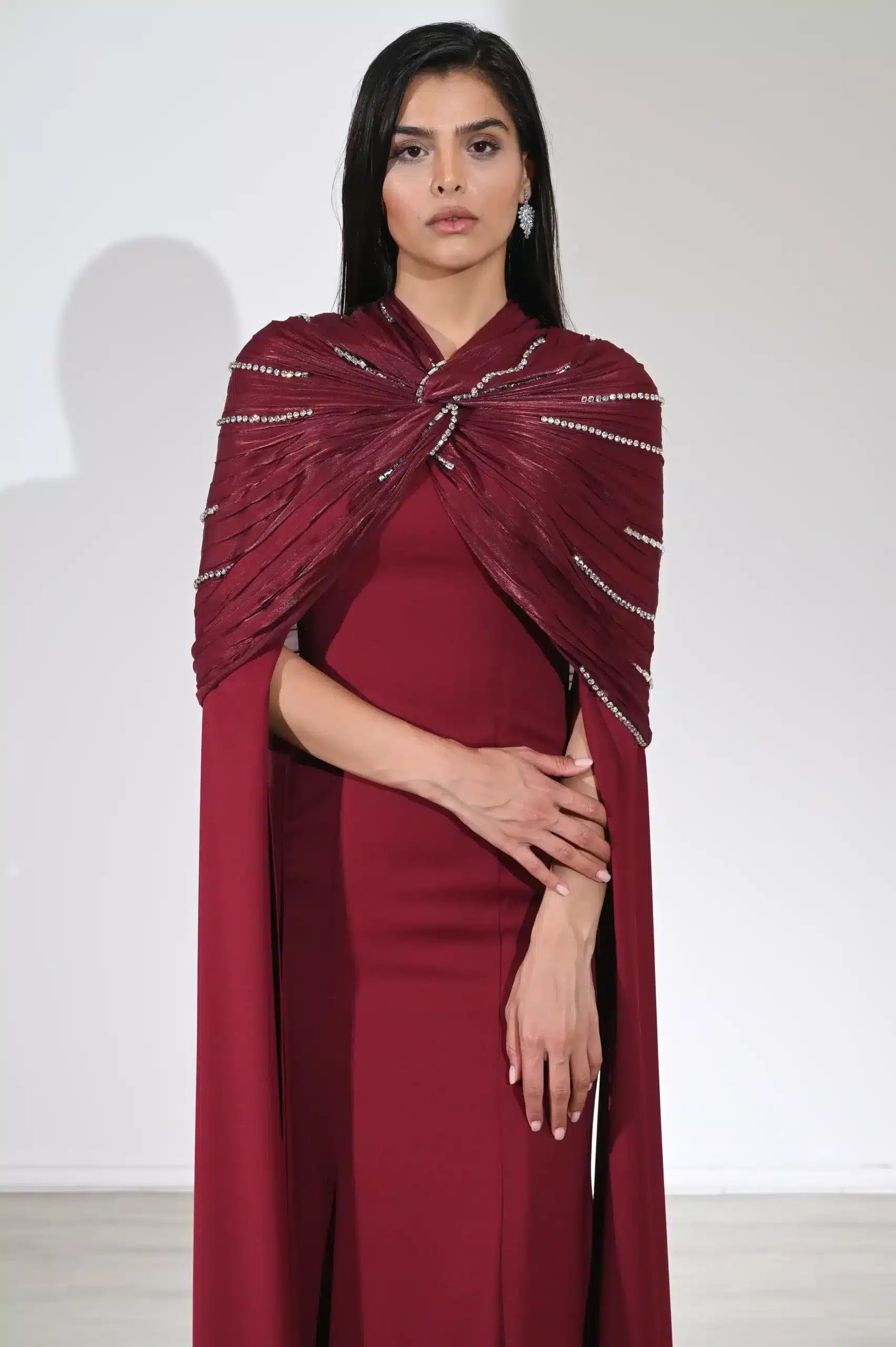 Infinity Bolero Embellished Crepe Dress