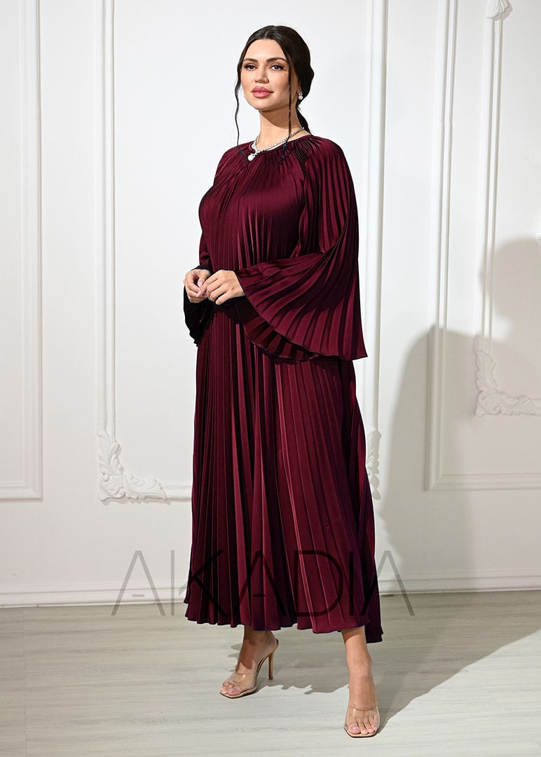 A Line Plisse Satin Dress