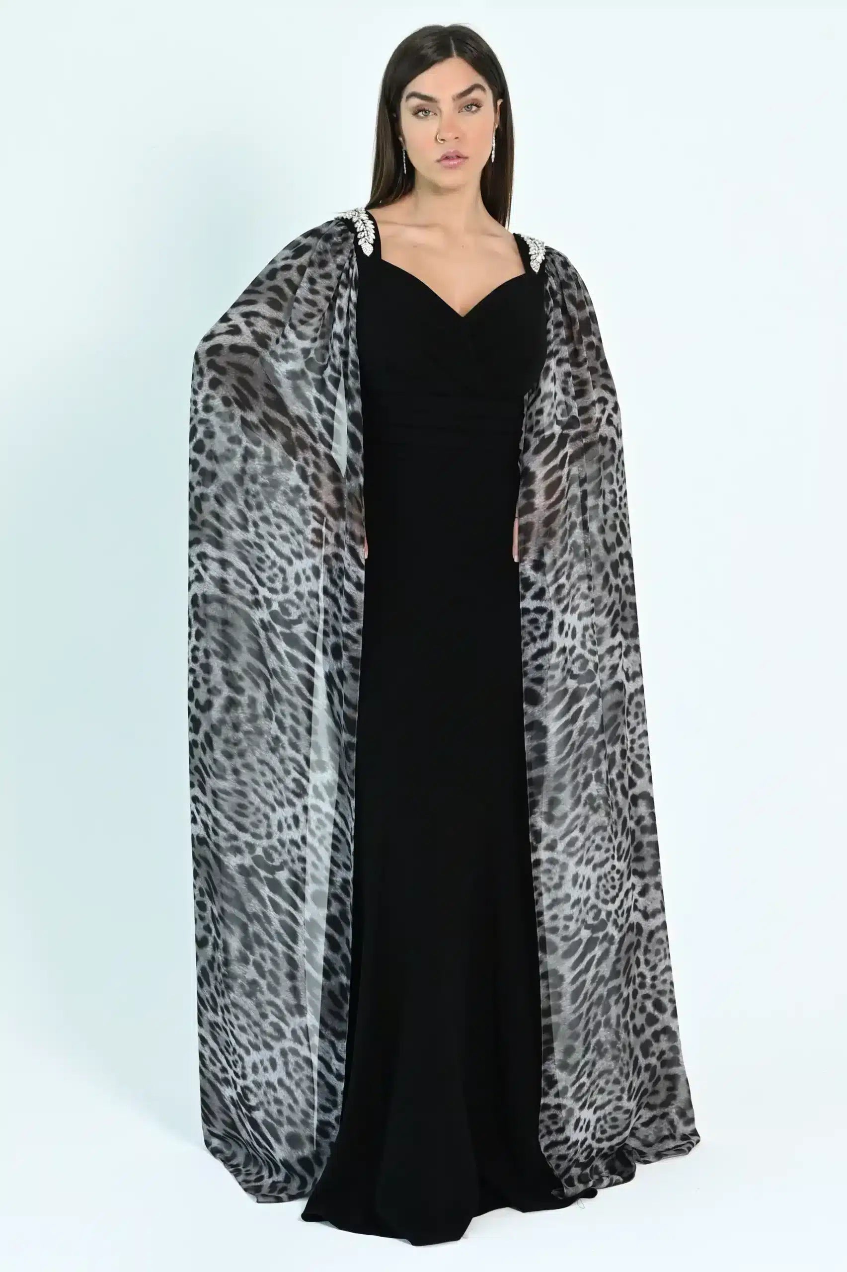 Tiger Flute Sleeves Crepe Dress