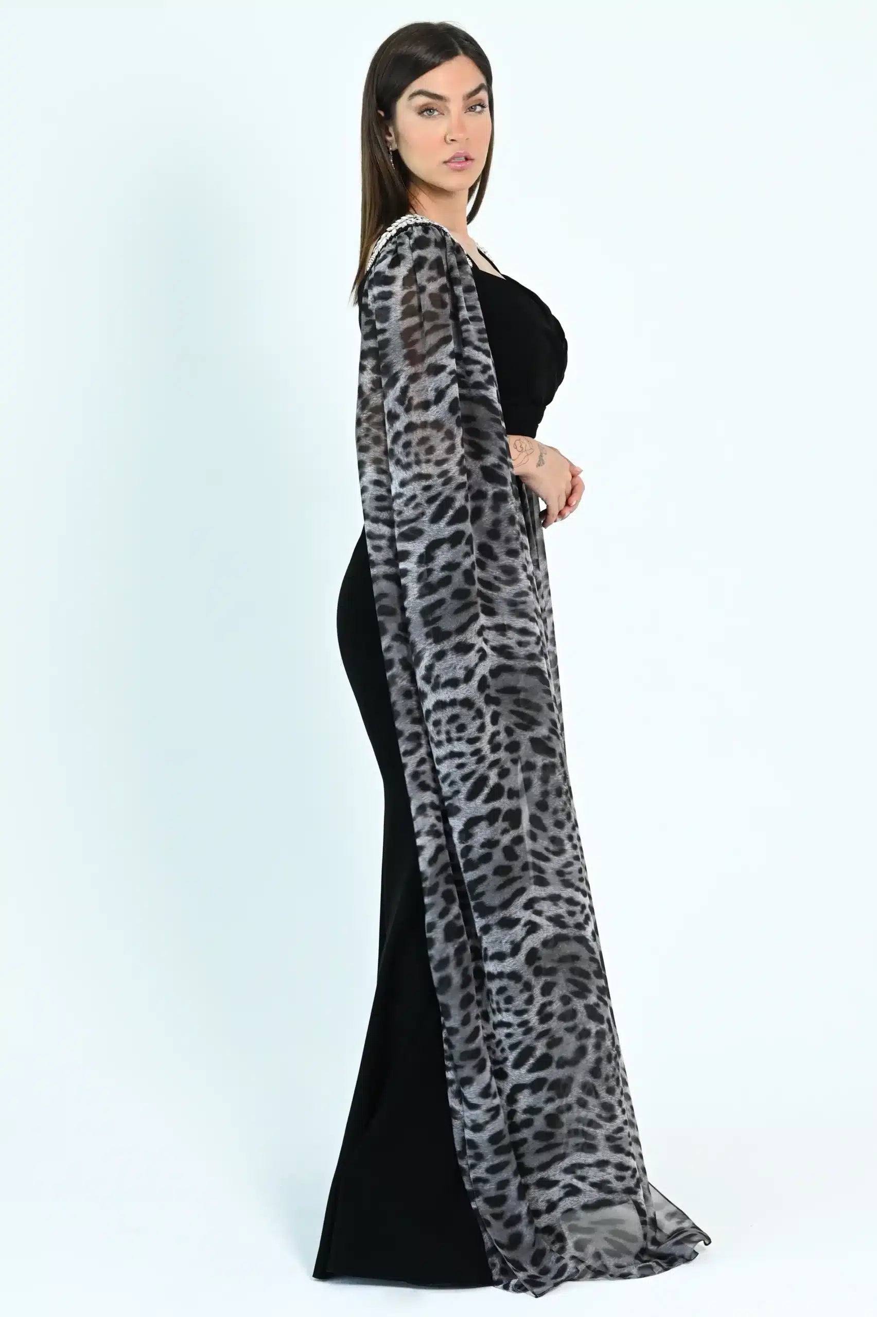 Tiger Flute Sleeves Crepe Dress