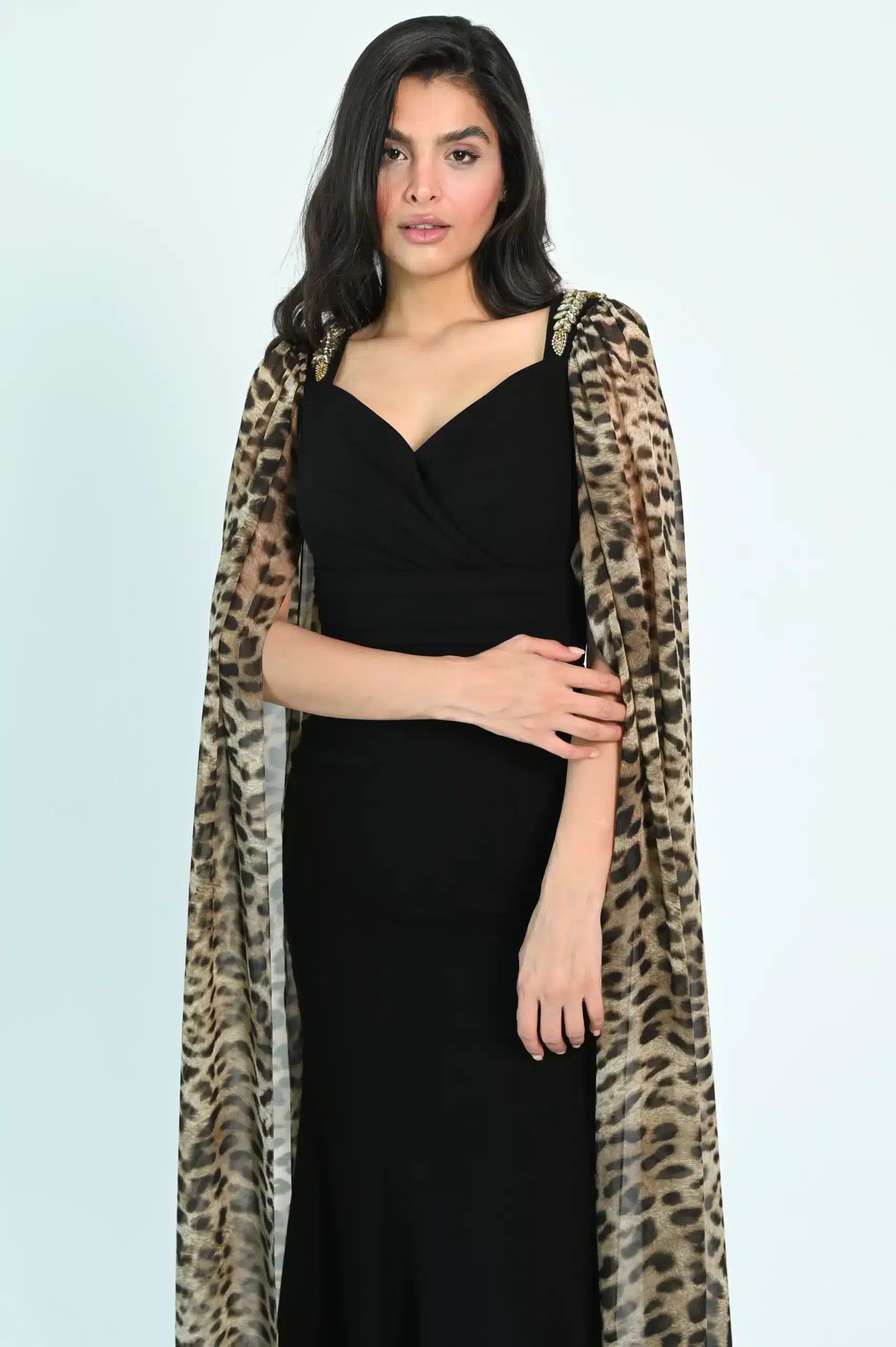 Tiger Flute Sleeves Crepe Dress