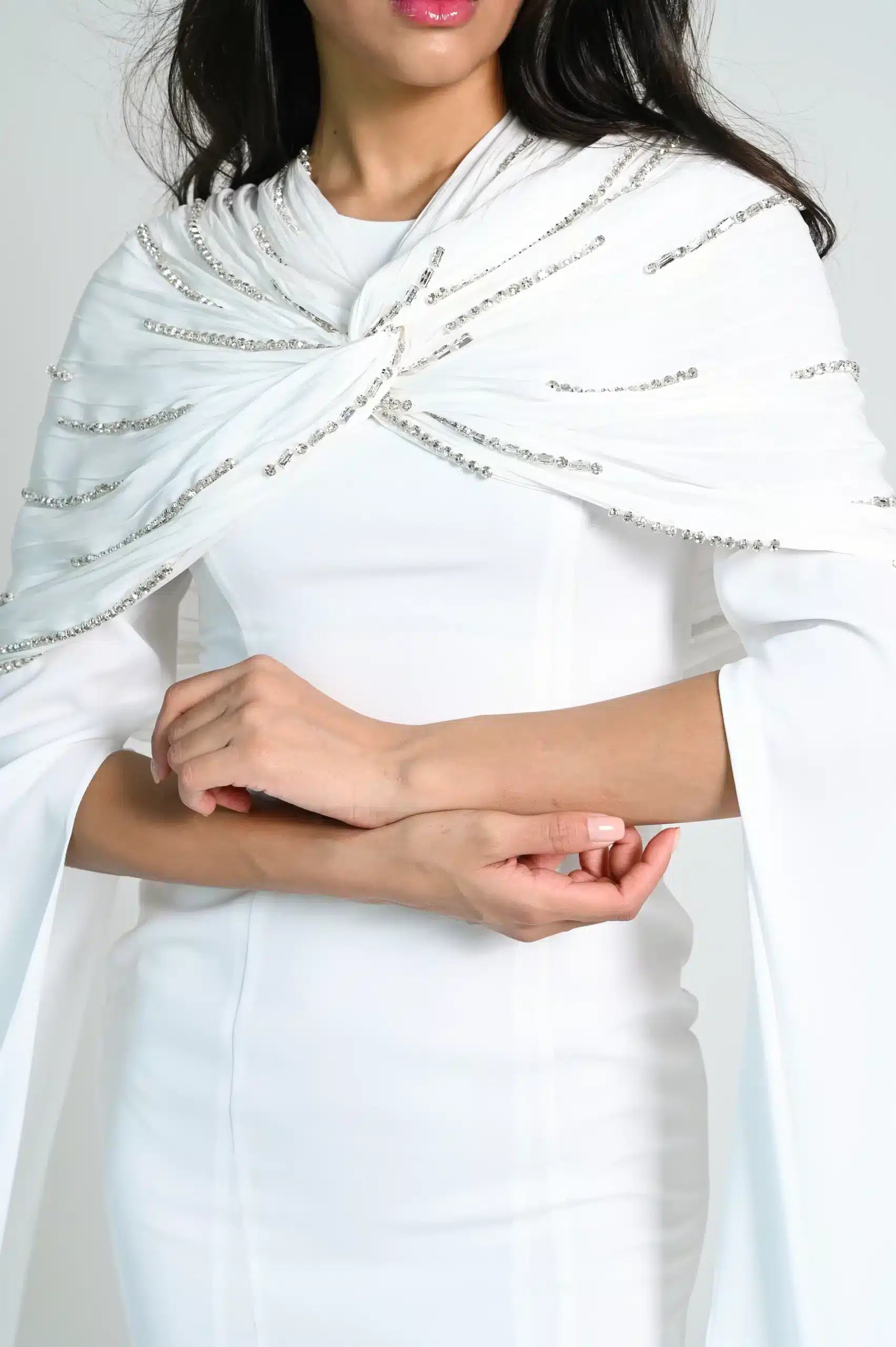 Infinity Bolero Embellished Crepe Dress
