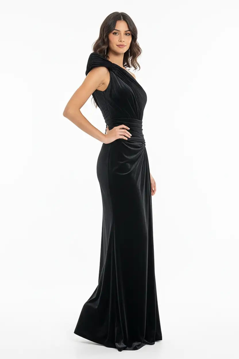 One Shoulder Velvet Dress