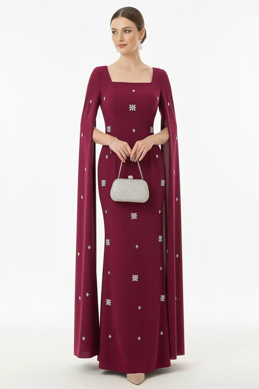 Open Sleeves Crystal Crepe Dress
