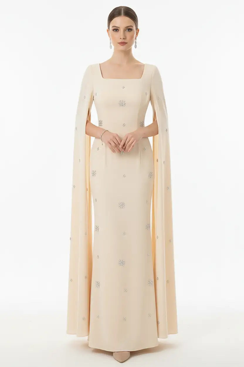 Open Sleeves Crystal Crepe Dress