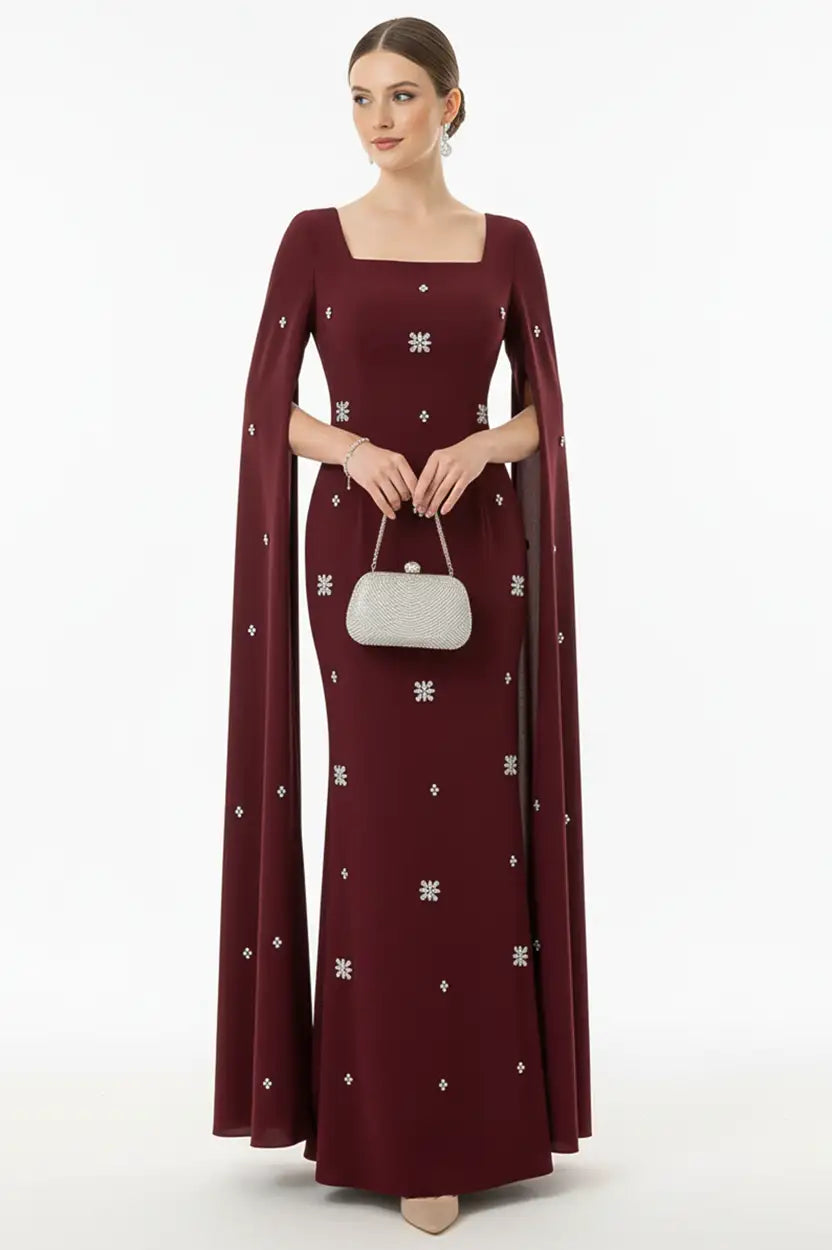 Open Sleeves Crystal Crepe Dress