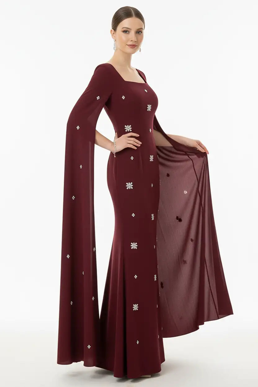 Open Sleeves Crystal Crepe Dress