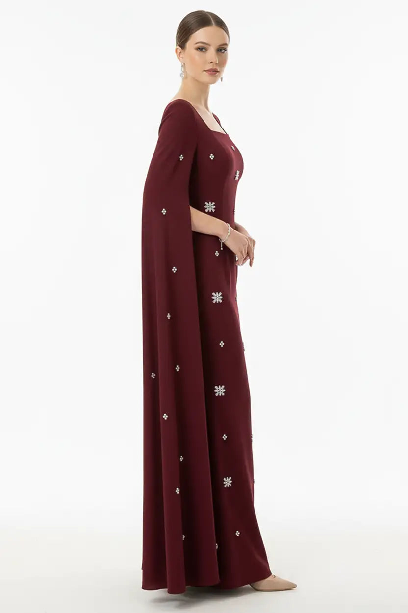 Open Sleeves Crystal Crepe Dress