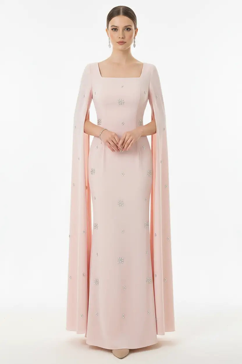 Open Sleeves Crystal Crepe Dress