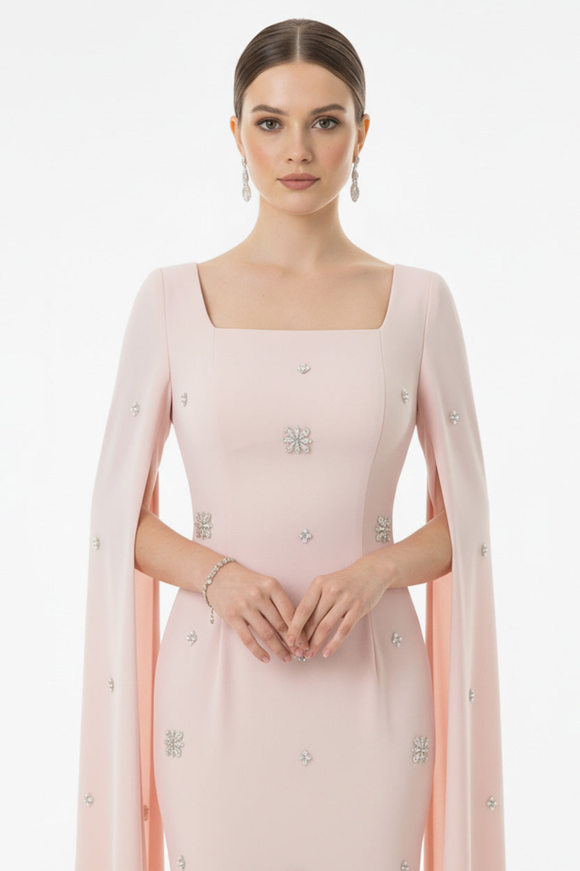 Open Sleeves Crystal Crepe Dress