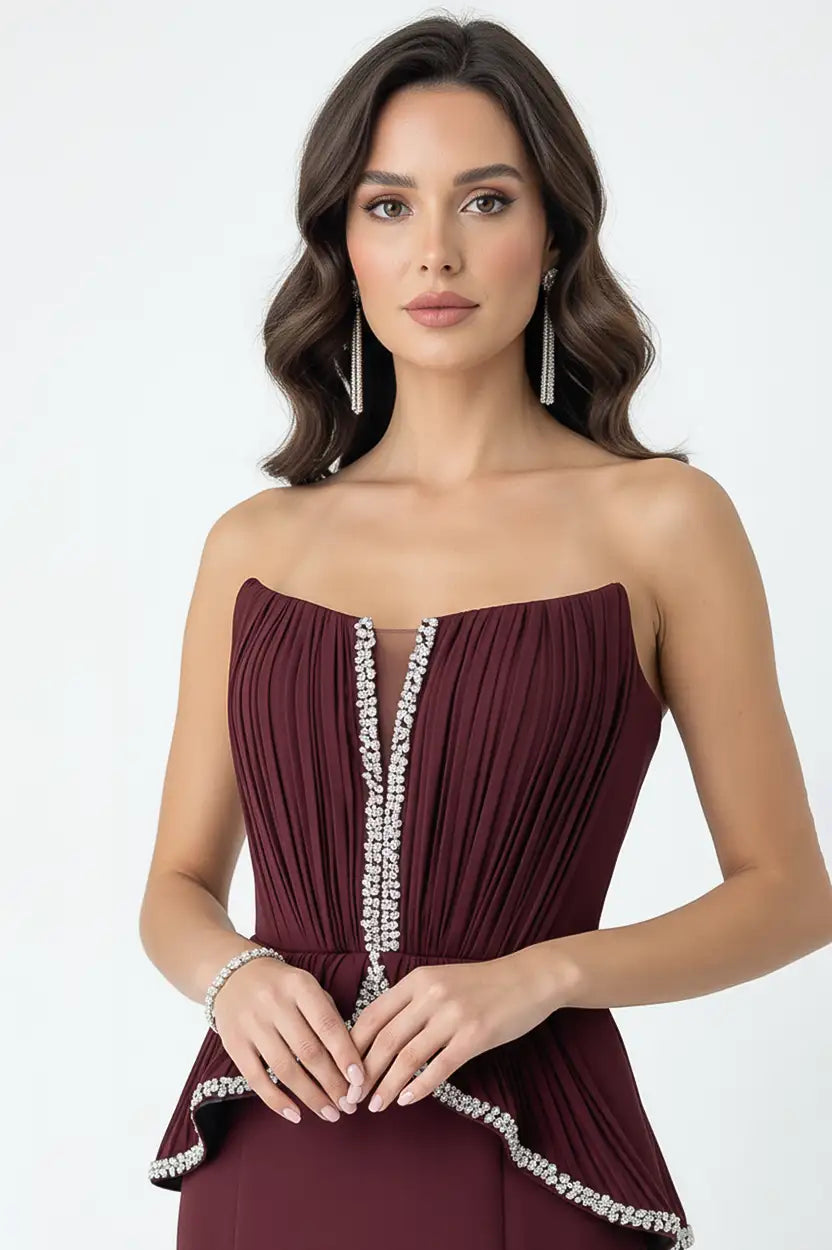 Pleated Corset Crepe Dress
