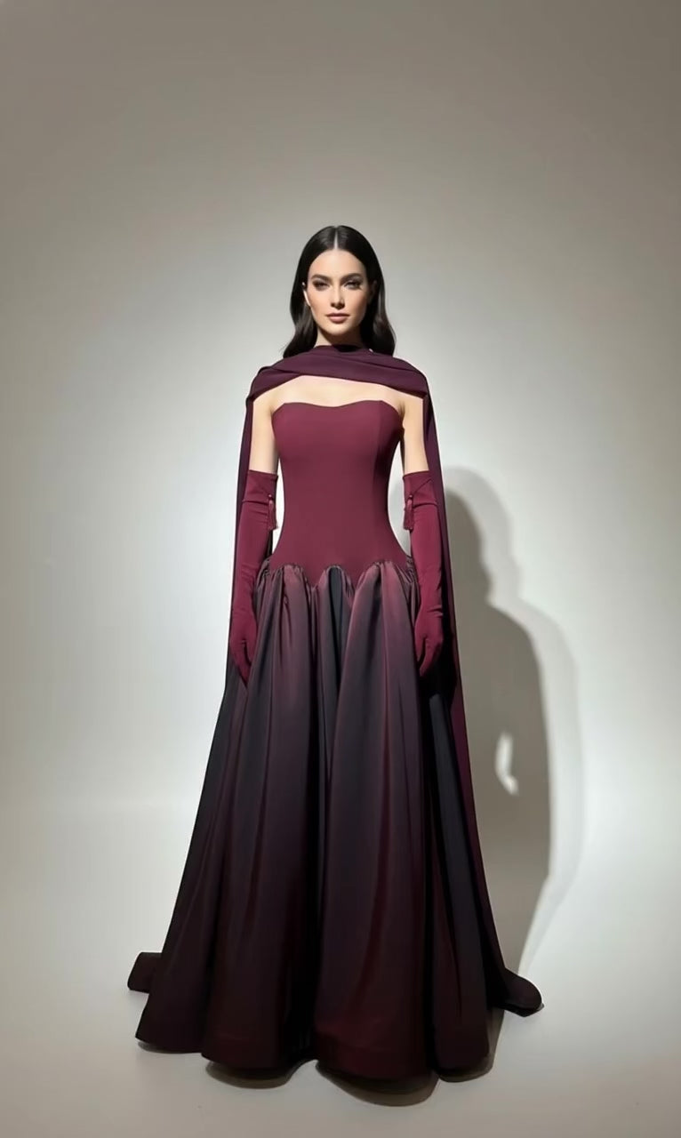 Strapless Gathered Taffeta Crepe Dress