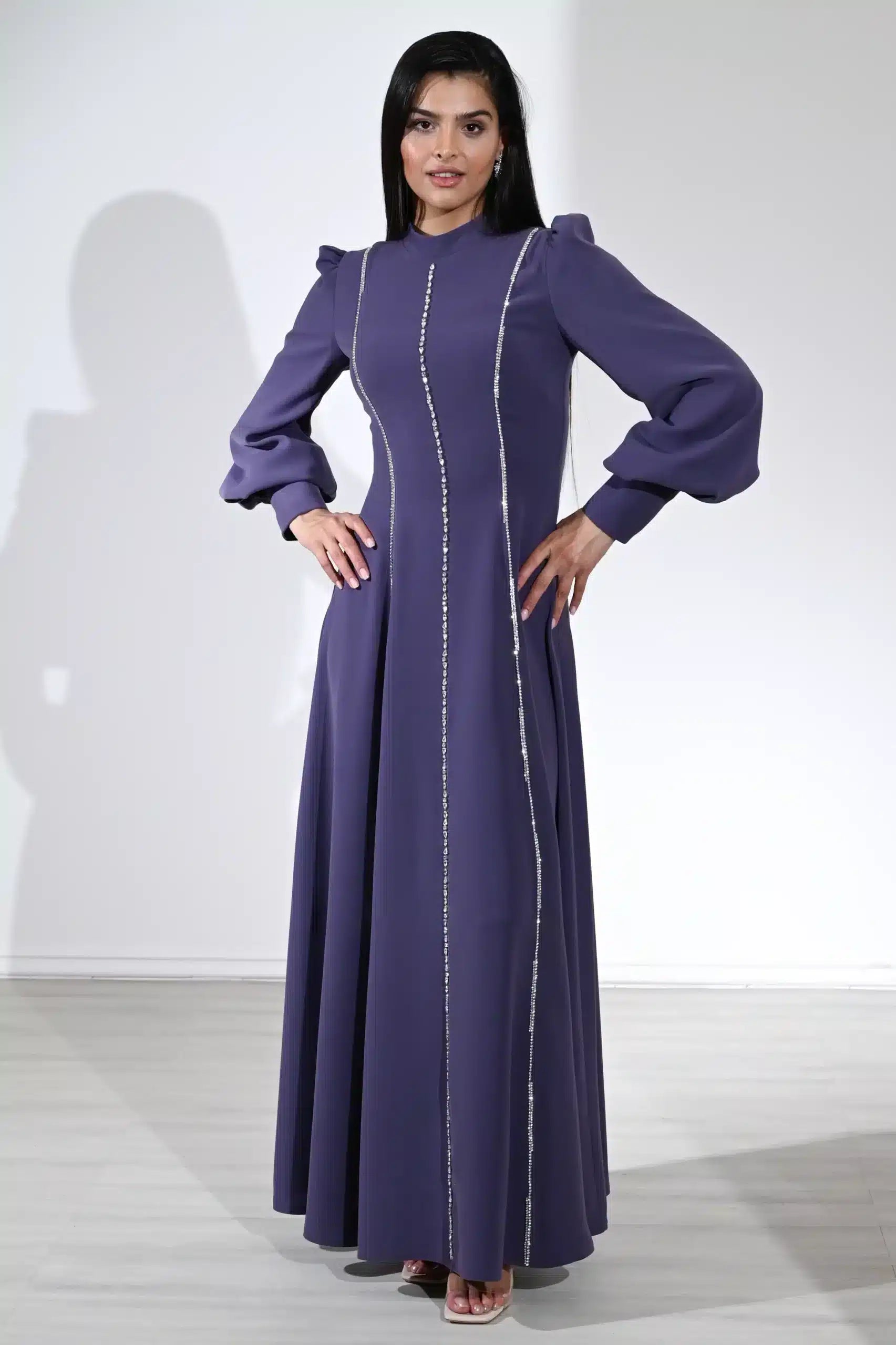 Princess Puff Sleeve Crepe Dress