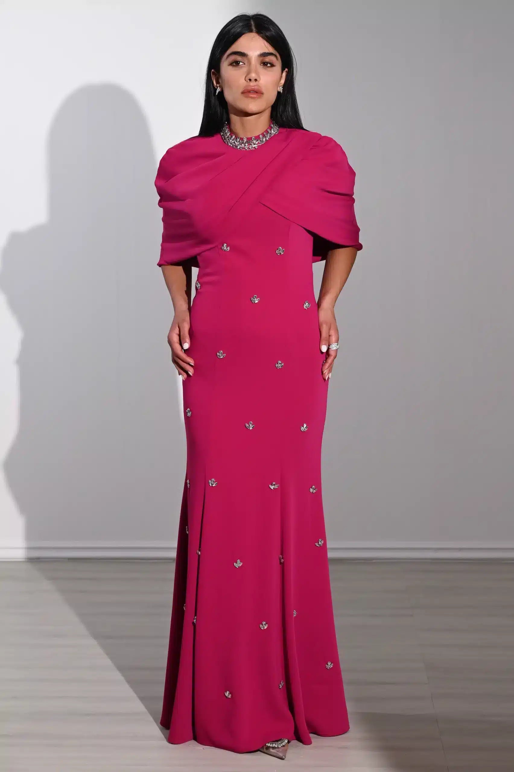 Embellished Panels Bolero Crepe Dress