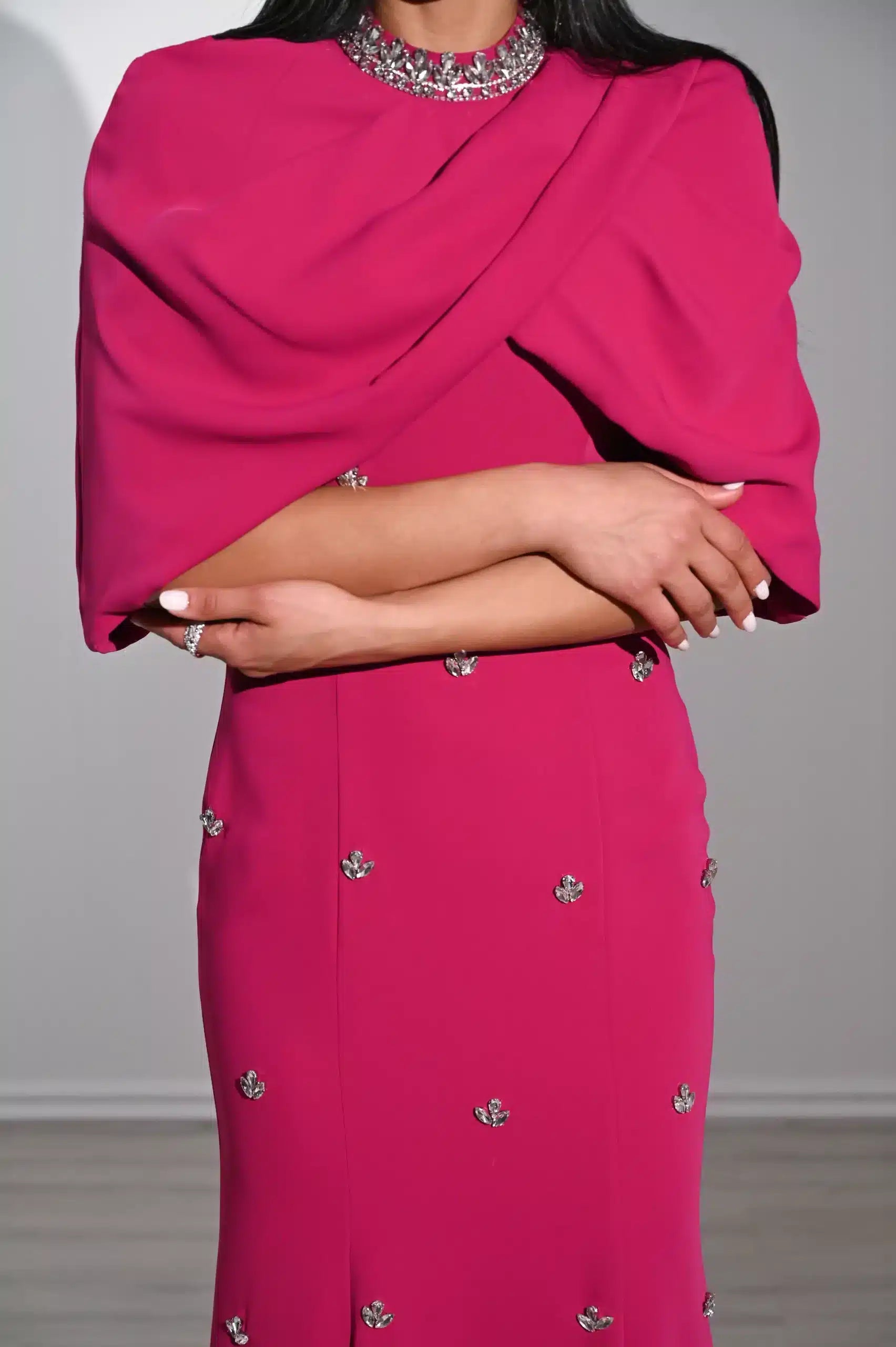 Embellished Panels Bolero Crepe Dress