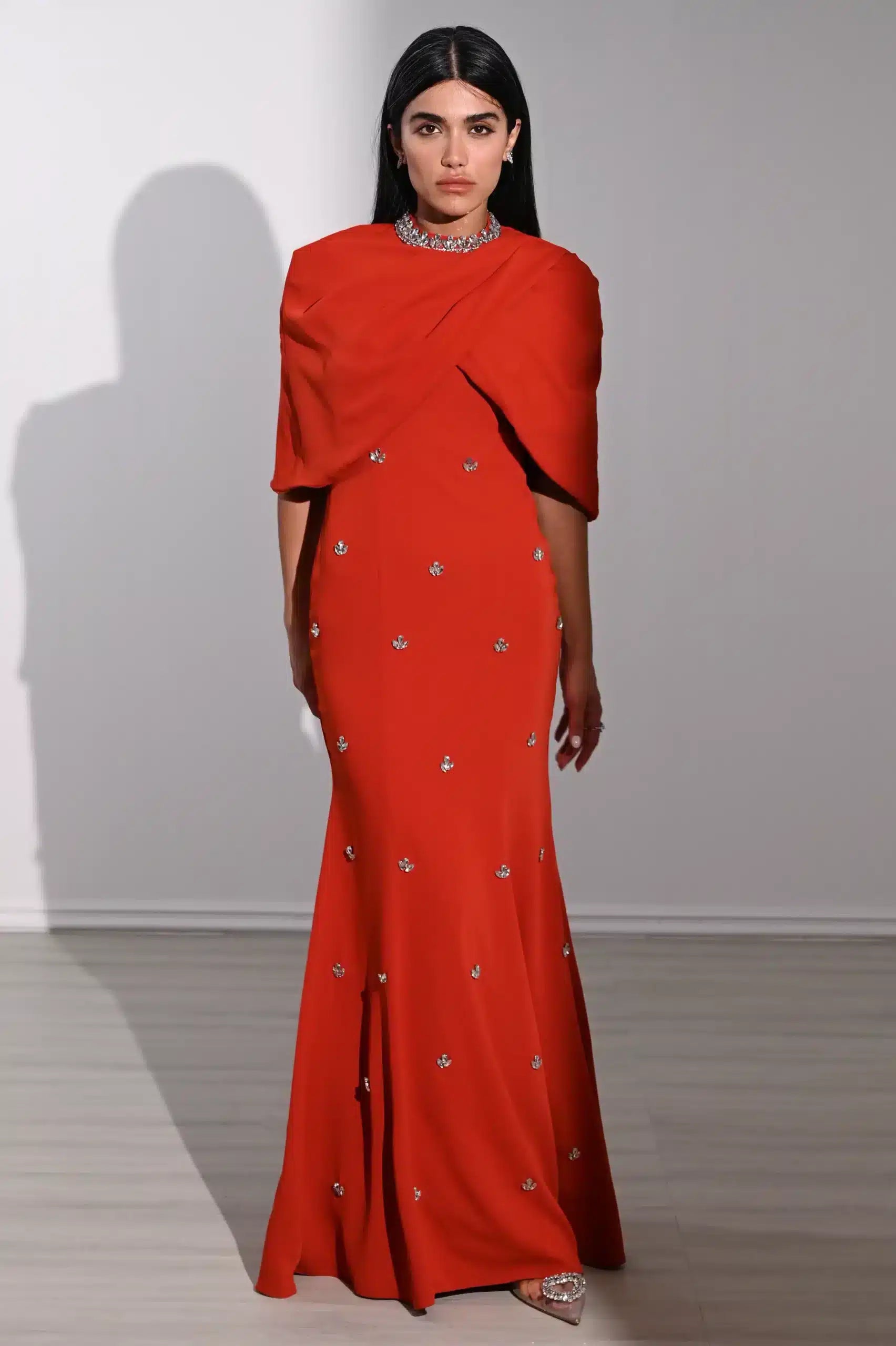 Embellished Panels Bolero Crepe Dress