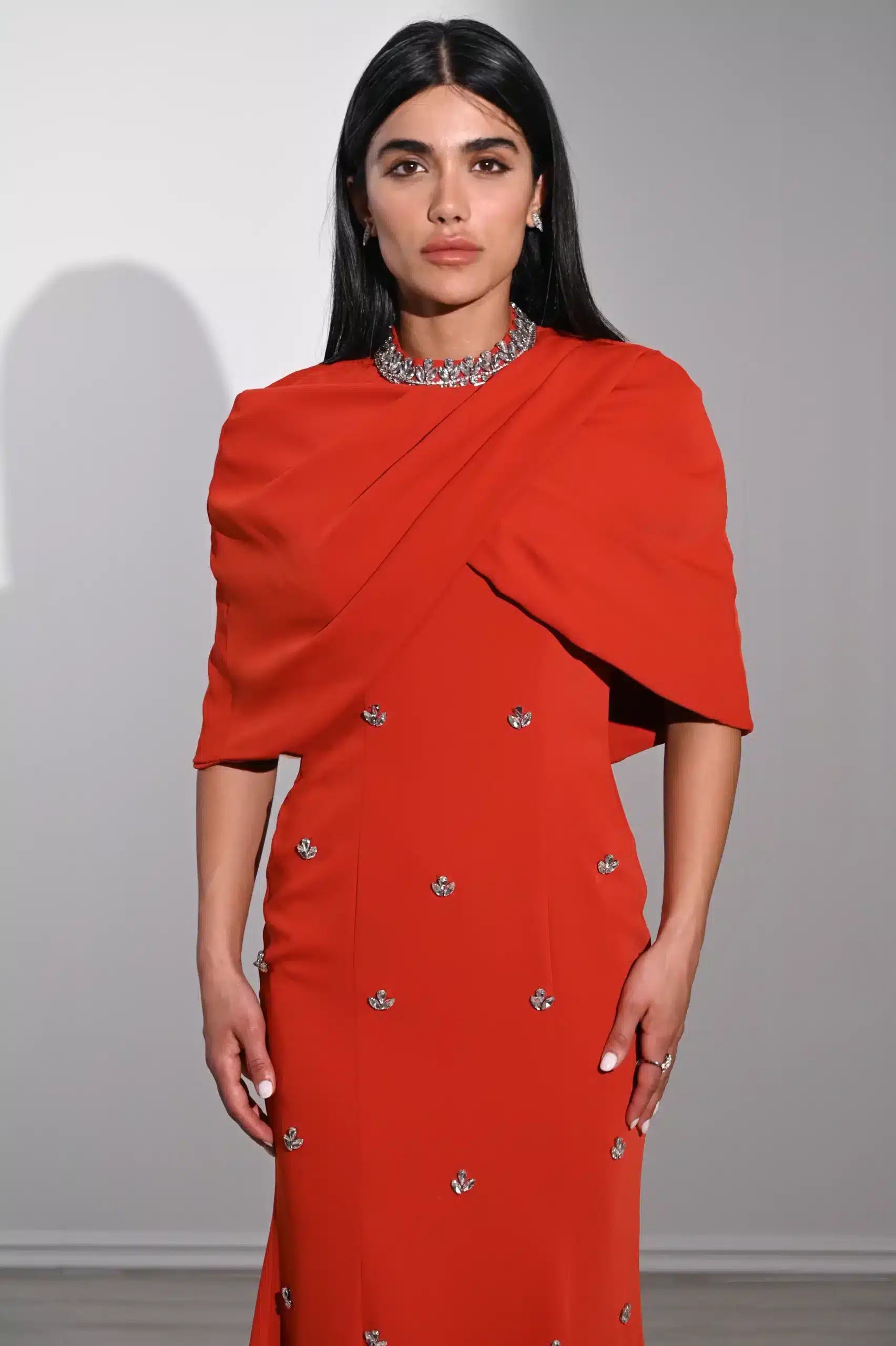 Embellished Panels Bolero Crepe Dress