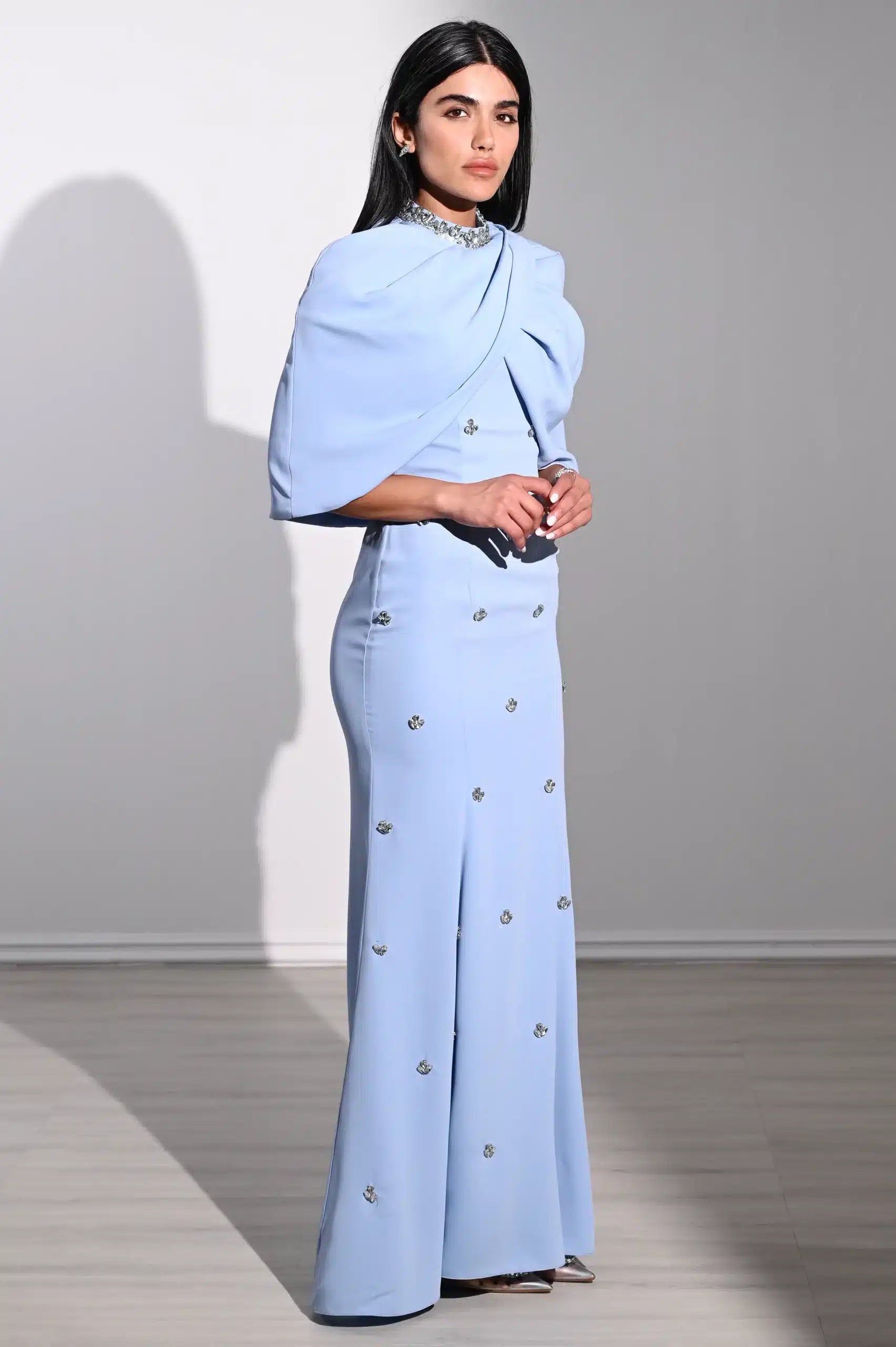 Embellished Panels Bolero Crepe Dress