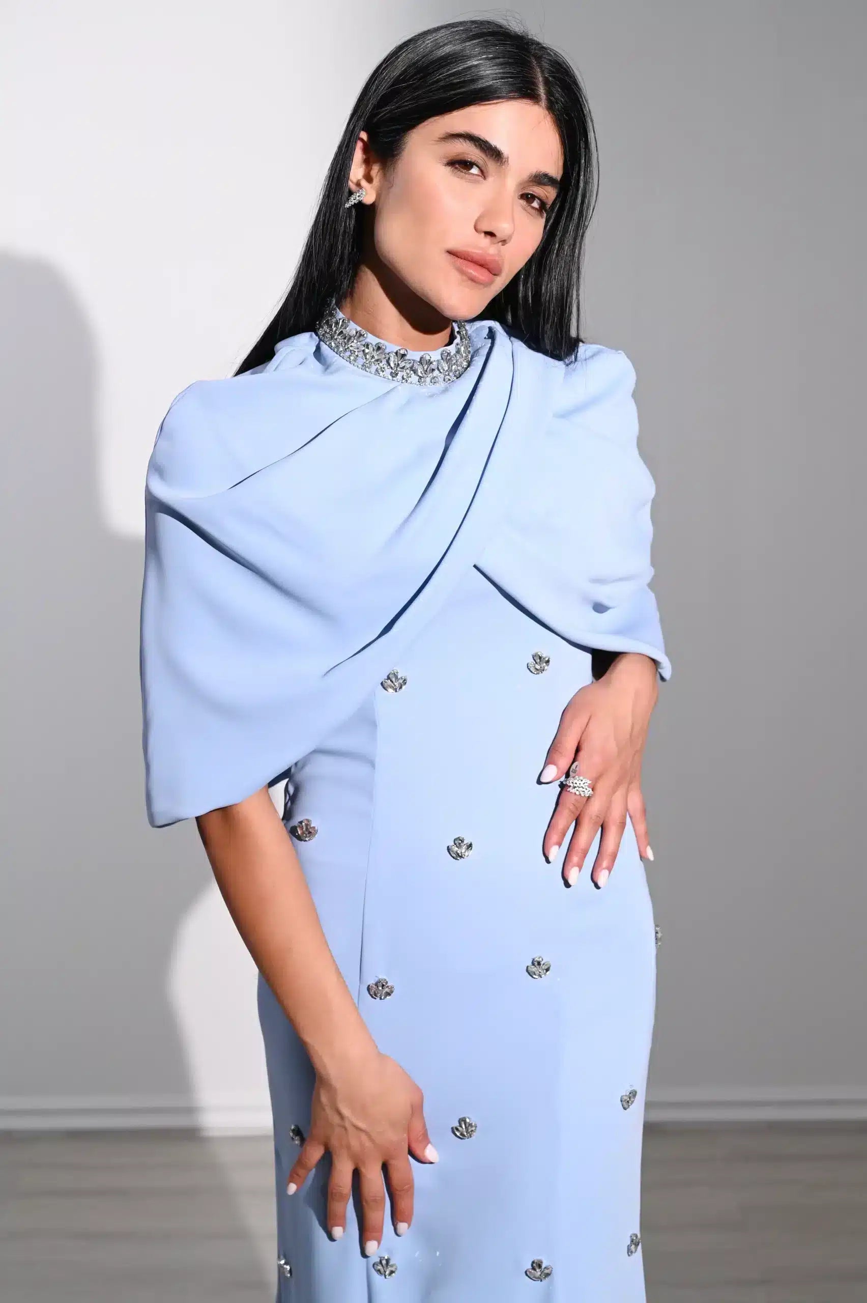 Embellished Panels Bolero Crepe Dress