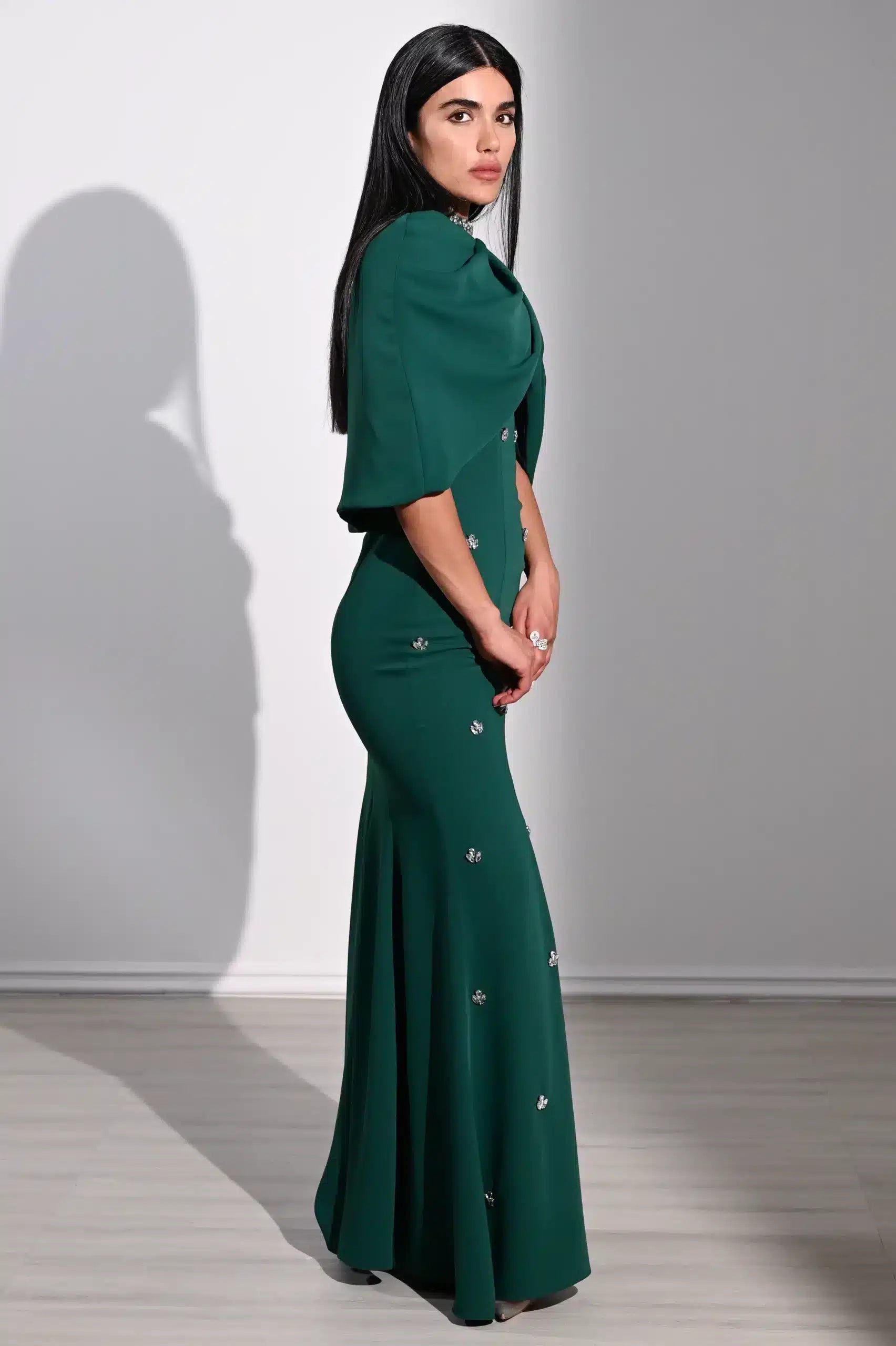 Embellished Panels Bolero Crepe Dress