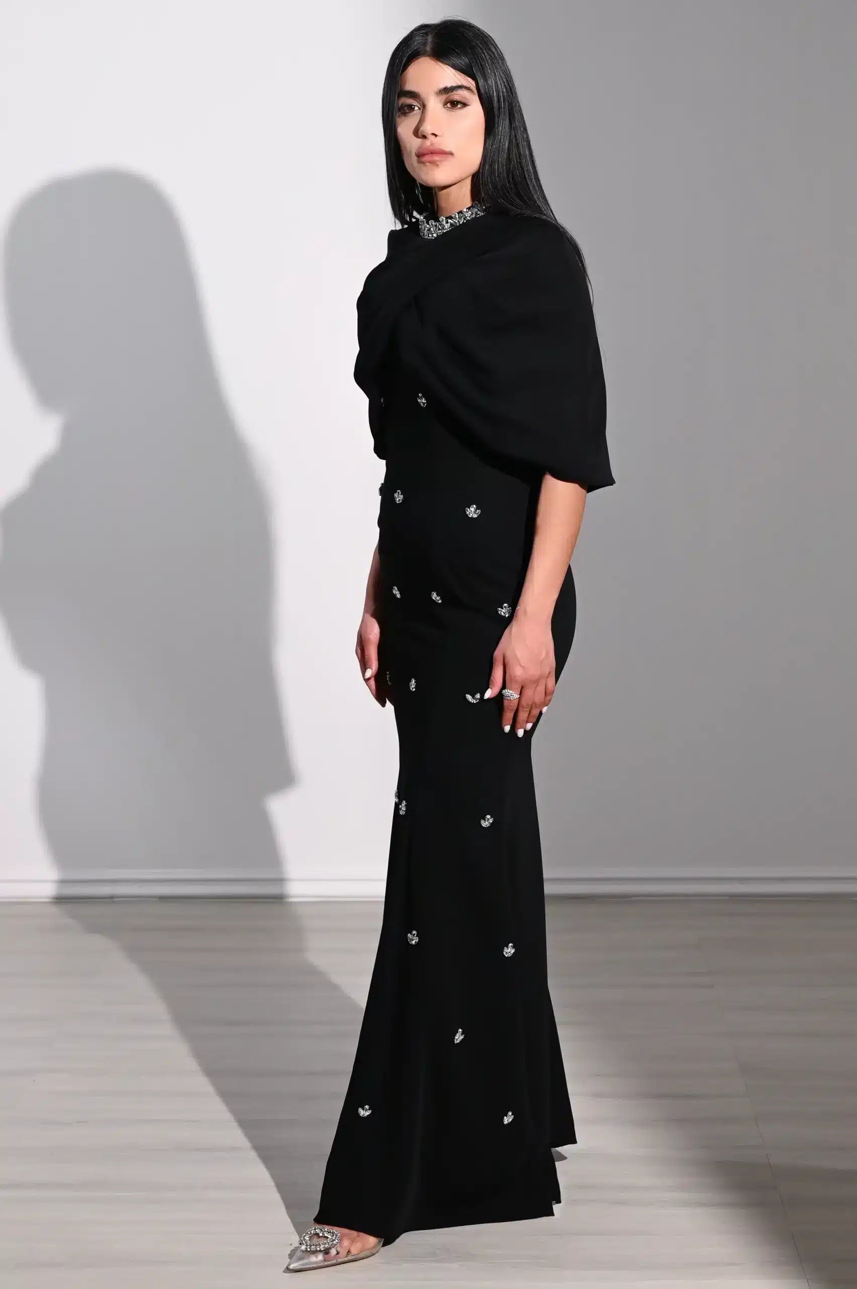 Embellished Panels Bolero Crepe Dress