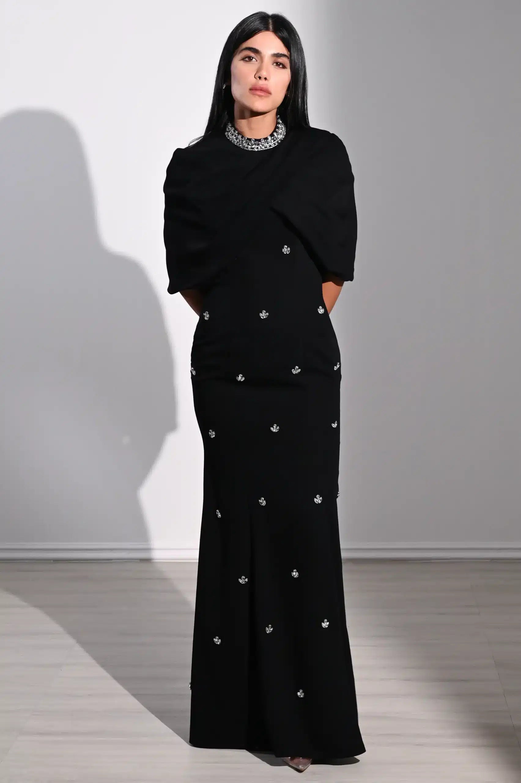 Embellished Panels Bolero Crepe Dress