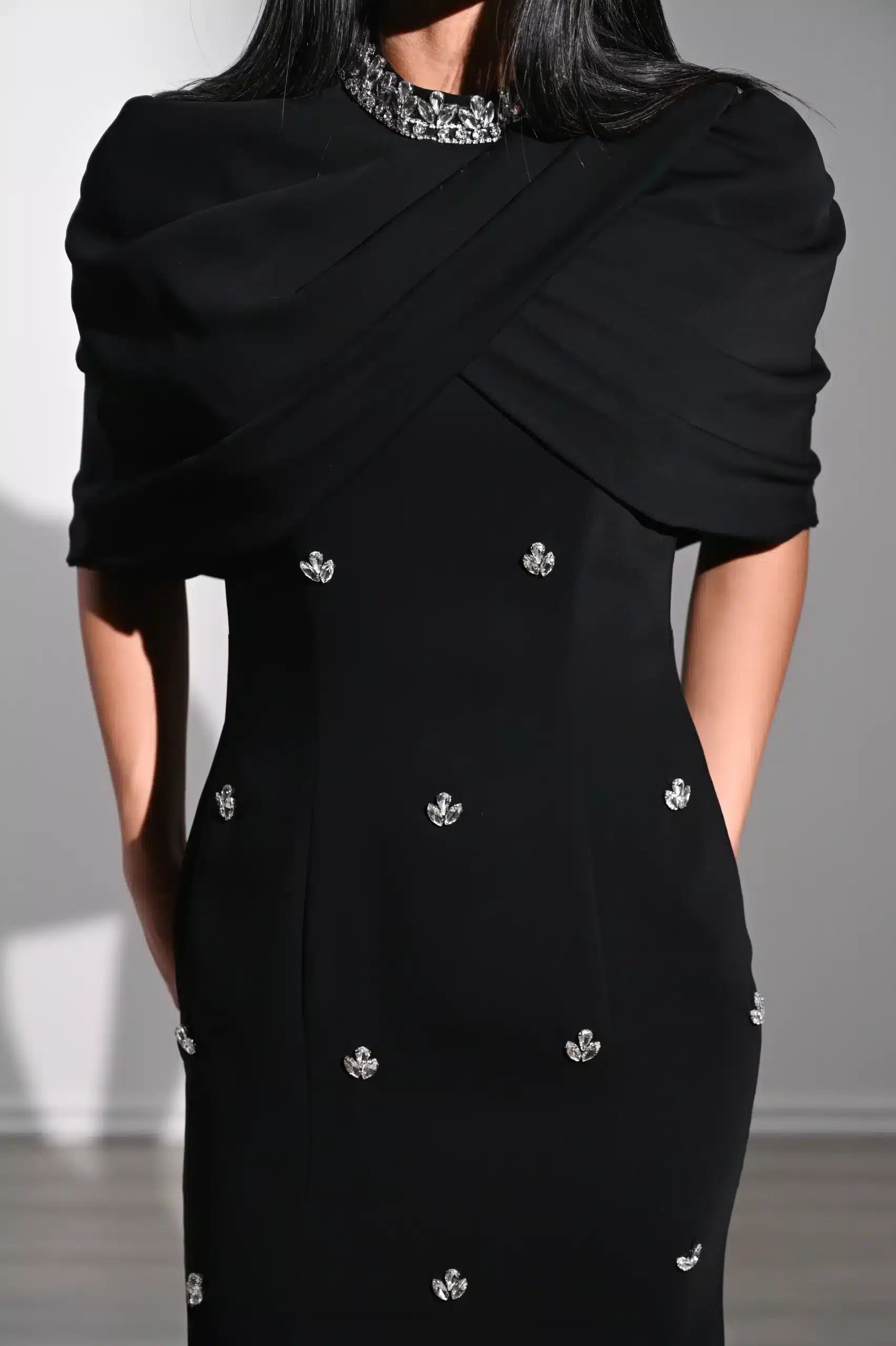 Embellished Panels Bolero Crepe Dress