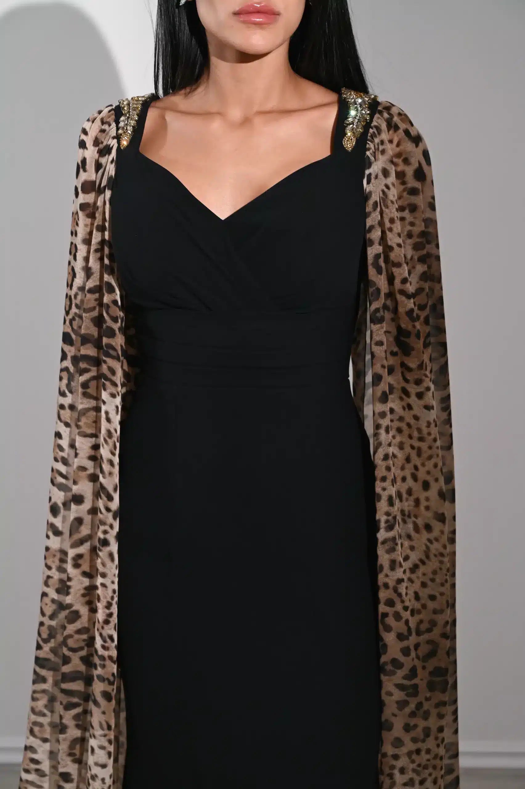 Tiger Flute Sleeves Crepe Dress