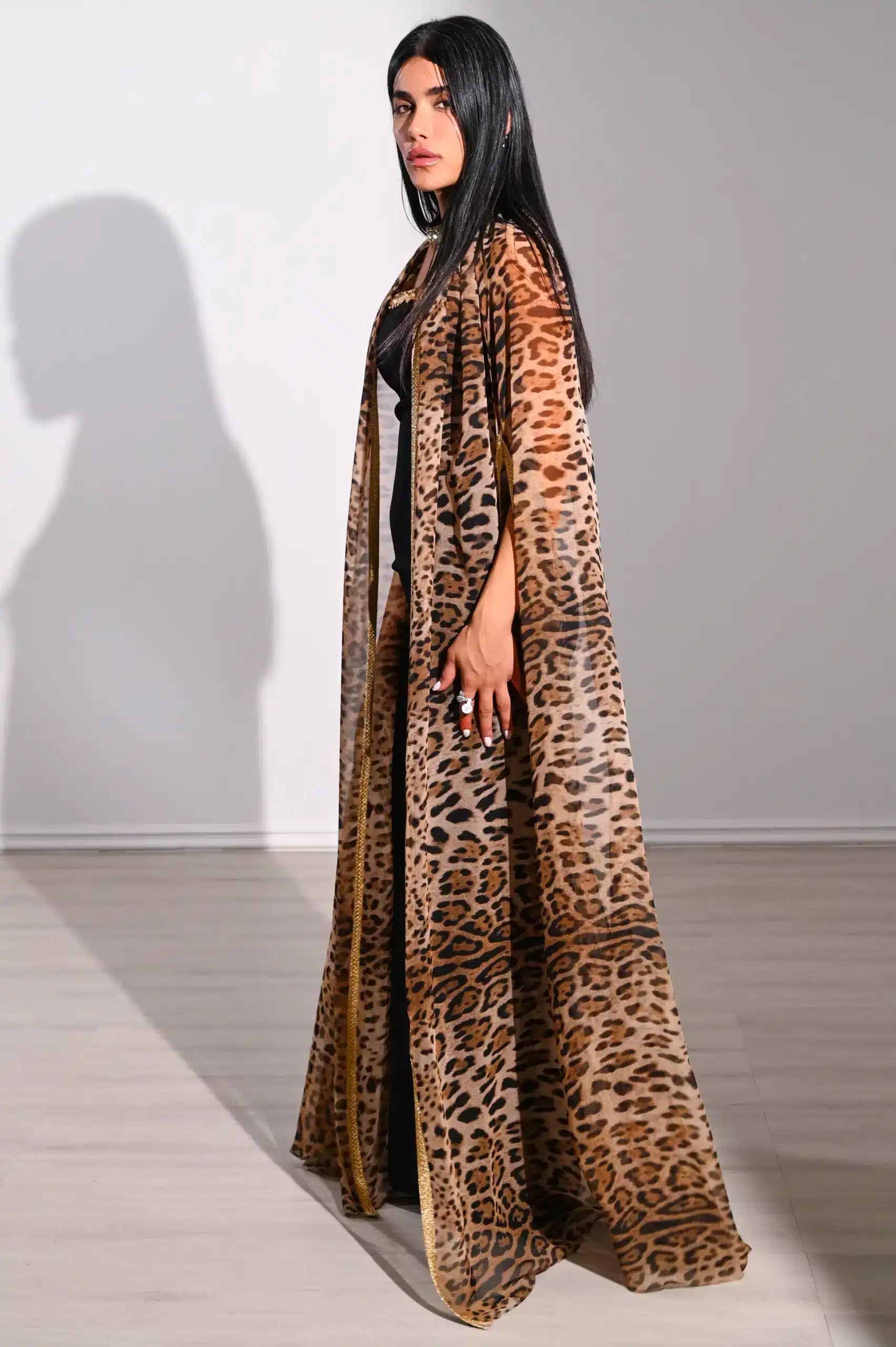 Tiger Embellished Neck Crepe Kaftan