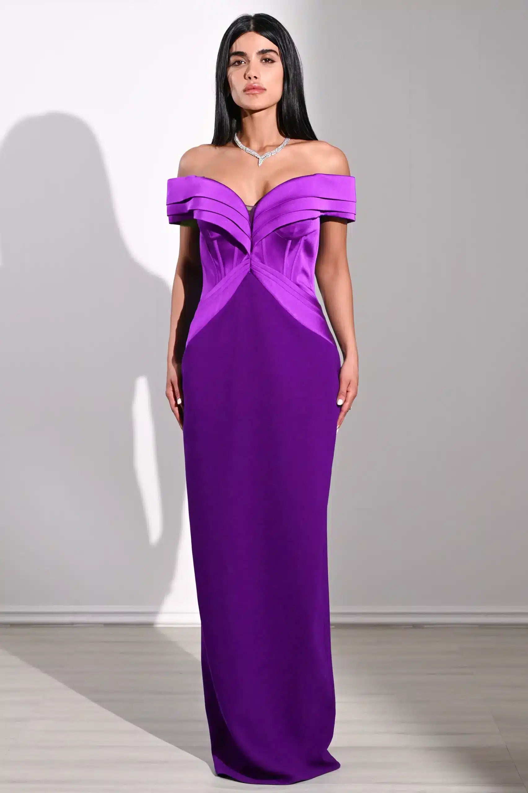 Draped Shoulder Corset Crepe Dress
