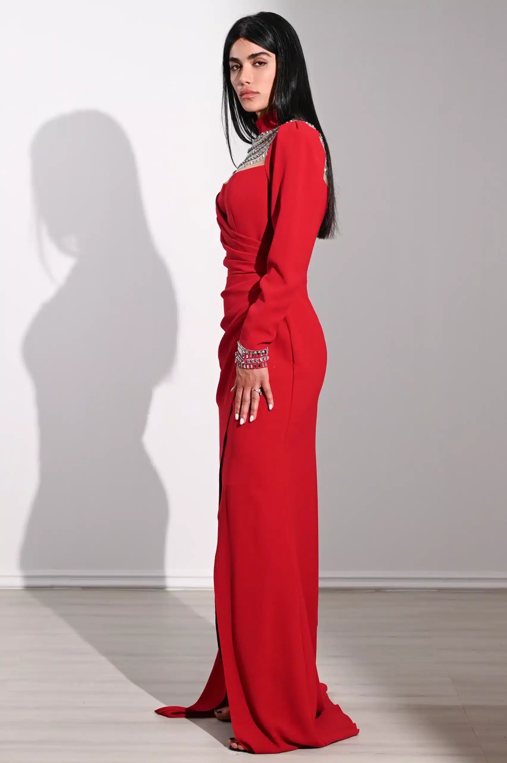 Crystal Bust Draped Side Crepe Dress