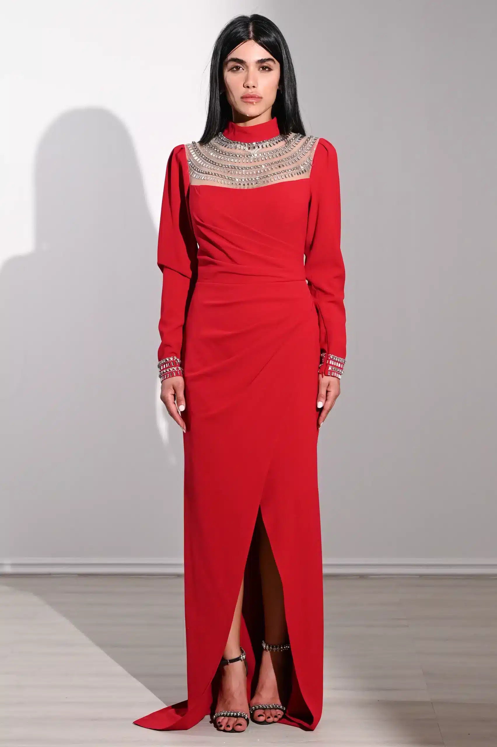 Crystal Bust Draped Side Crepe Dress