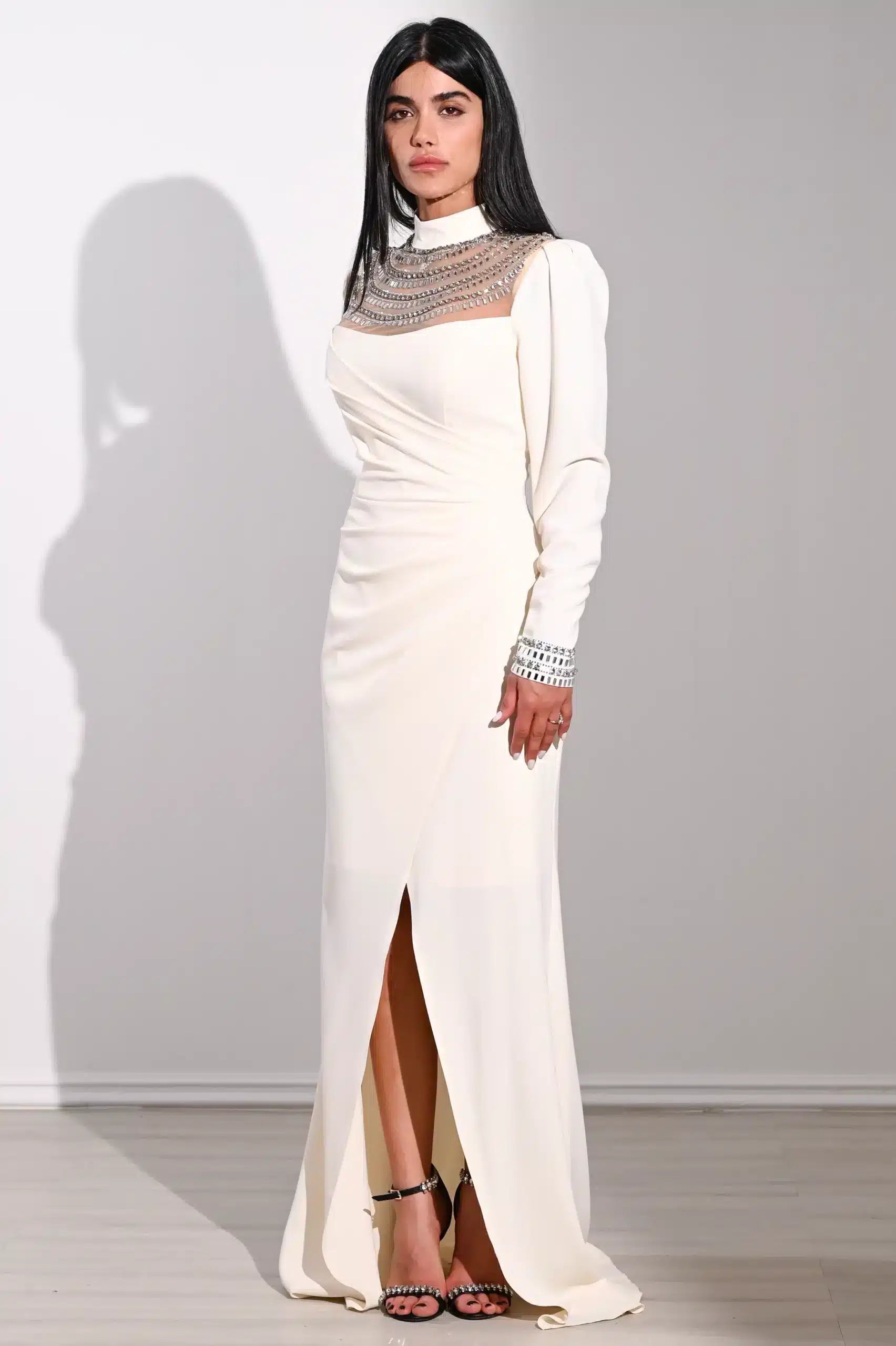 Crystal Bust Draped Side Crepe Dress
