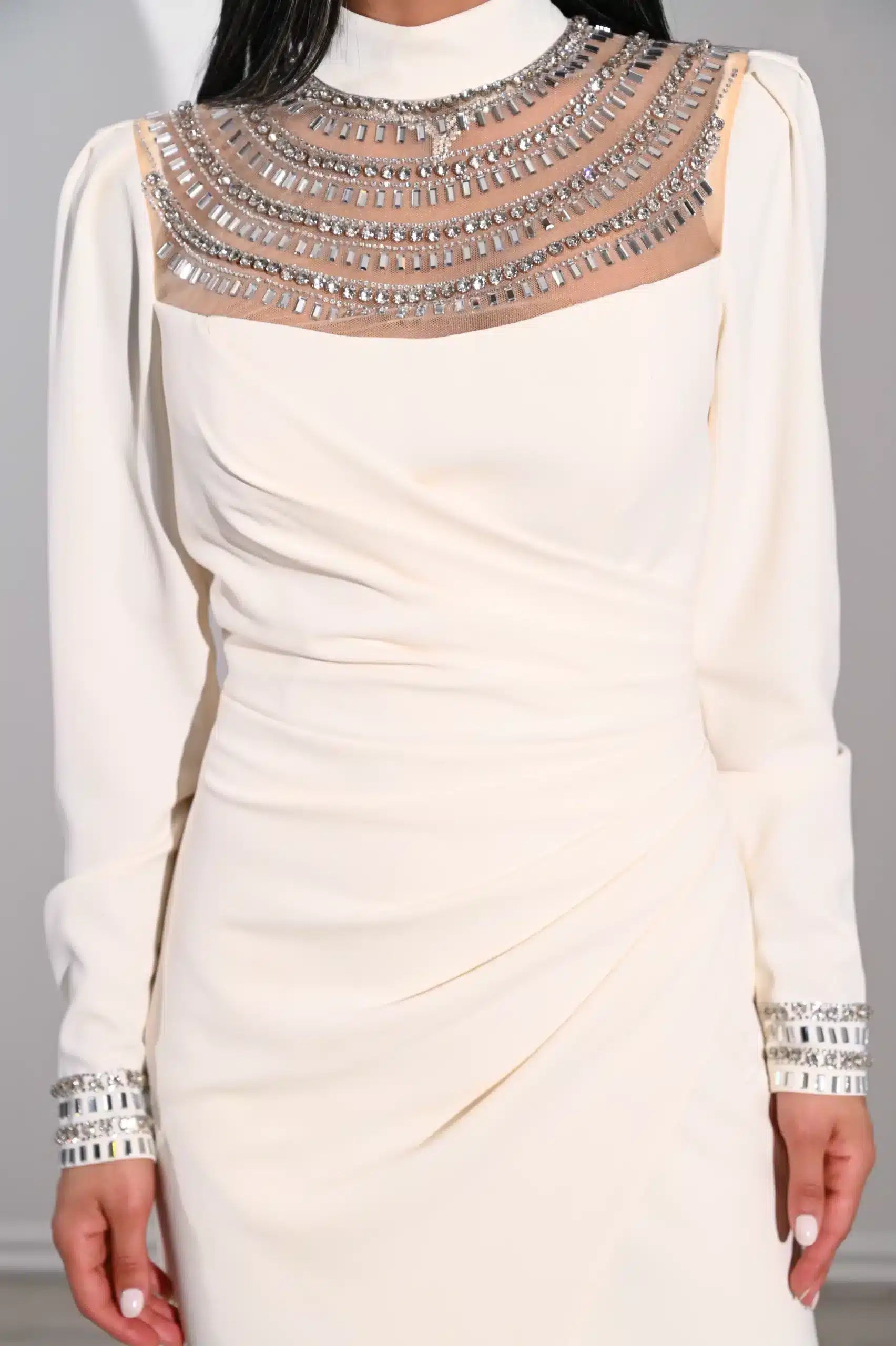 Crystal Bust Draped Side Crepe Dress