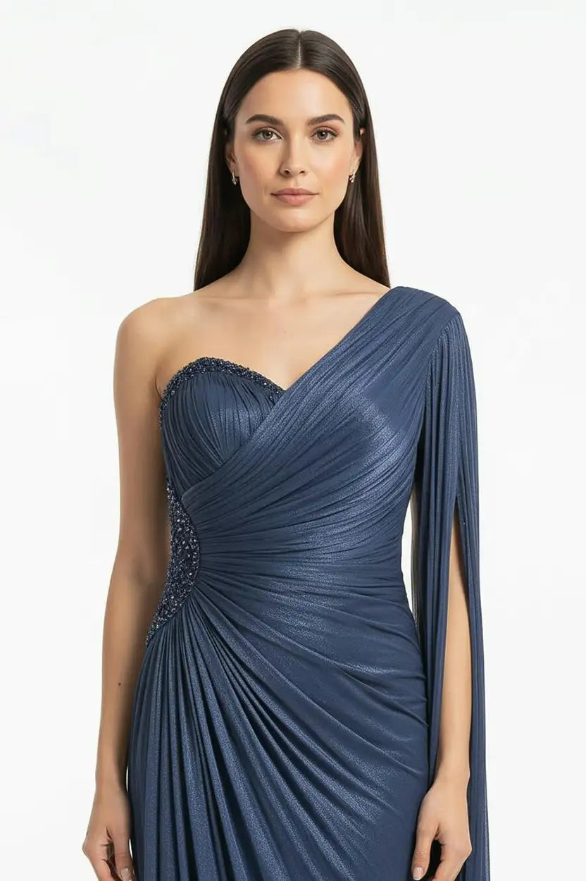 Side Beaded Flute Sleeves Organza Dress