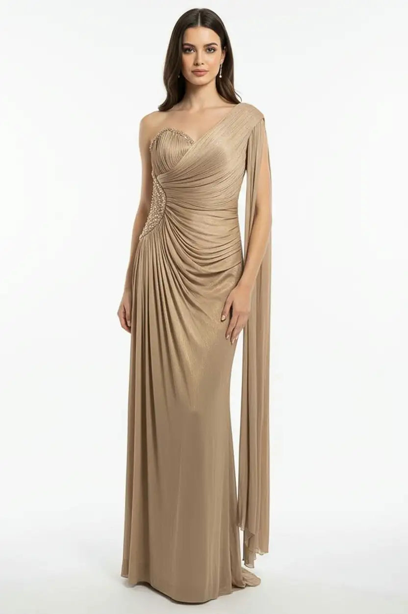 Side Beaded Flute Sleeves Organza Dress