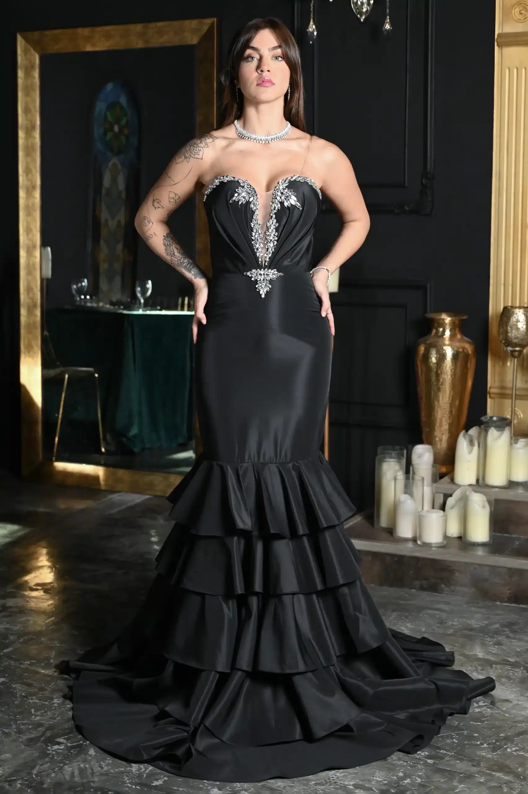 Strapless Layers Taffeta Dress