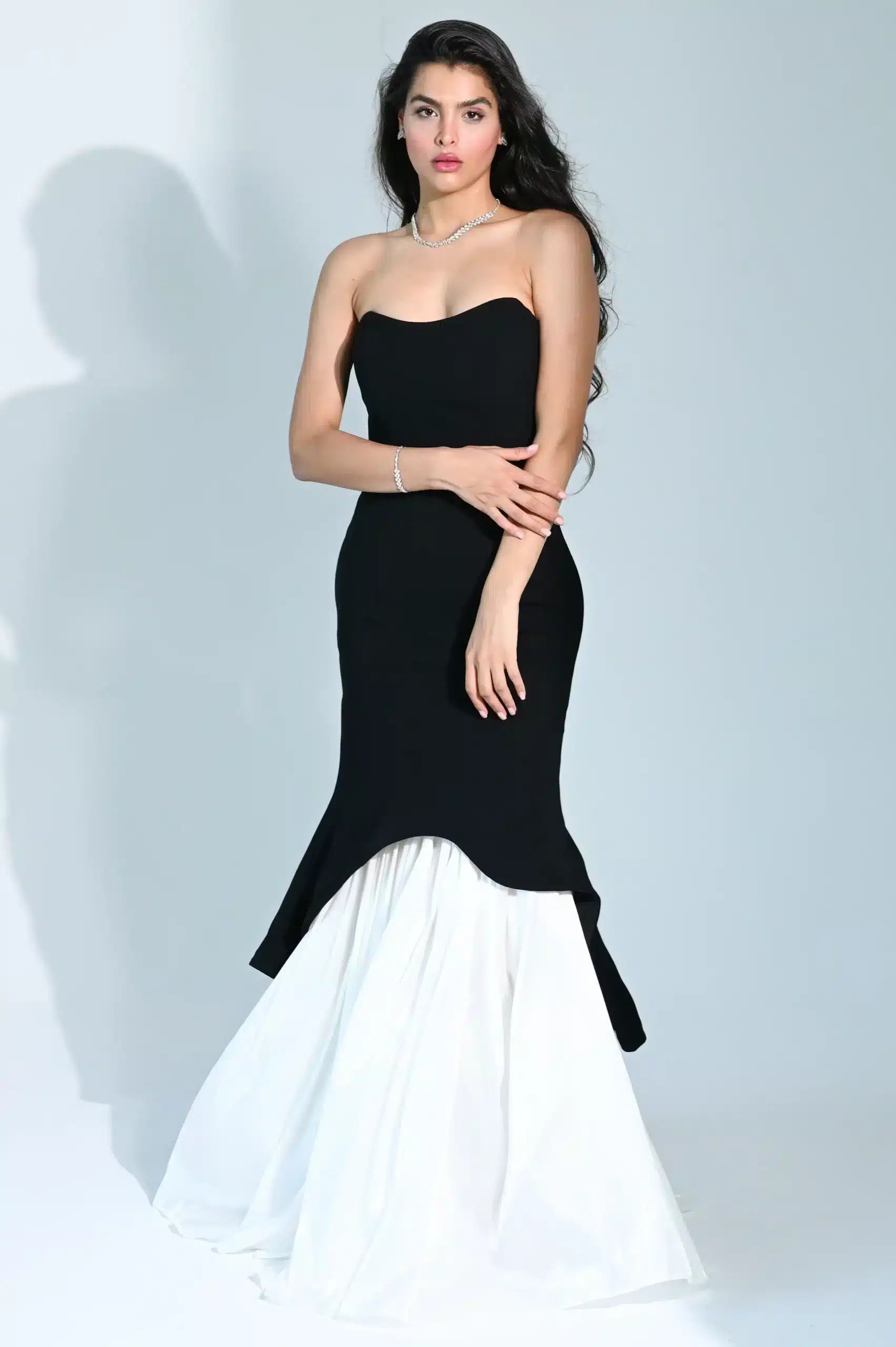 Strapless Panels Crepe Dress