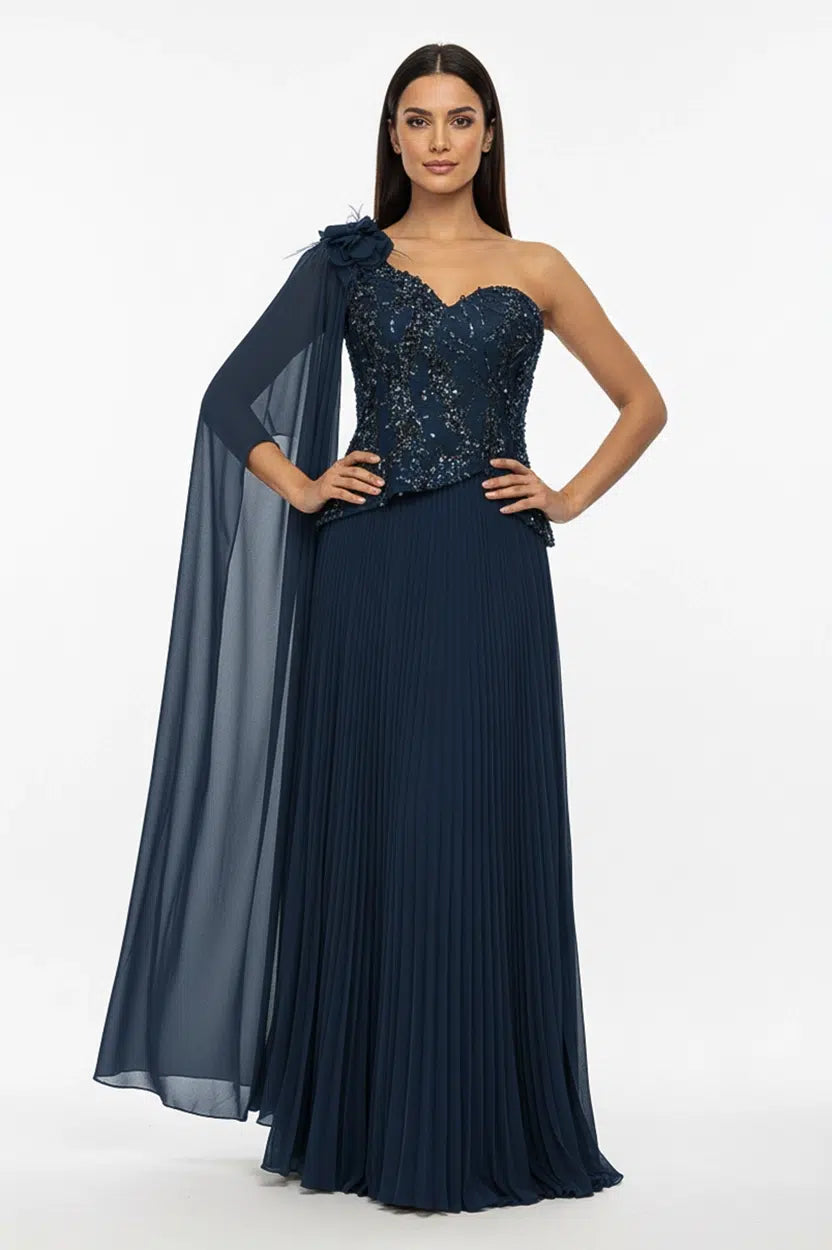 Sequin Dantel Shawl Plisse Dress