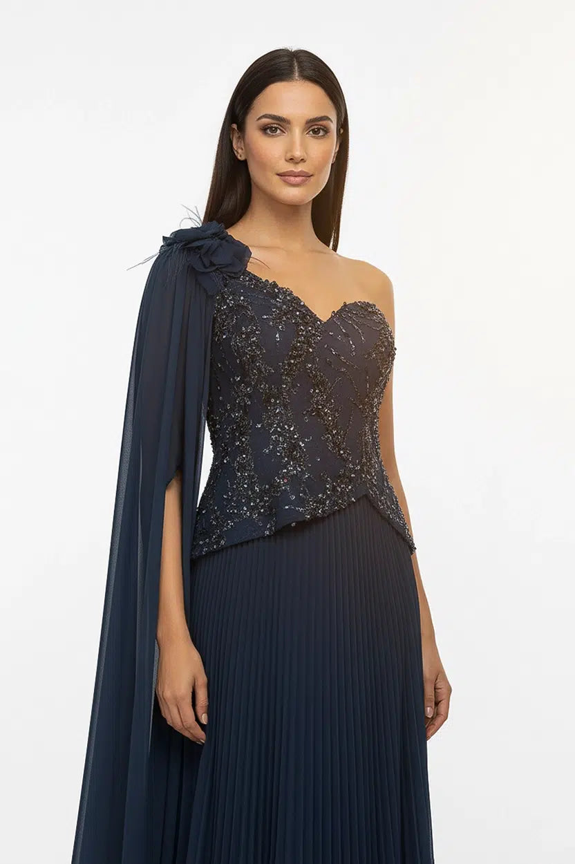 Sequin Dantel Shawl Plisse Dress
