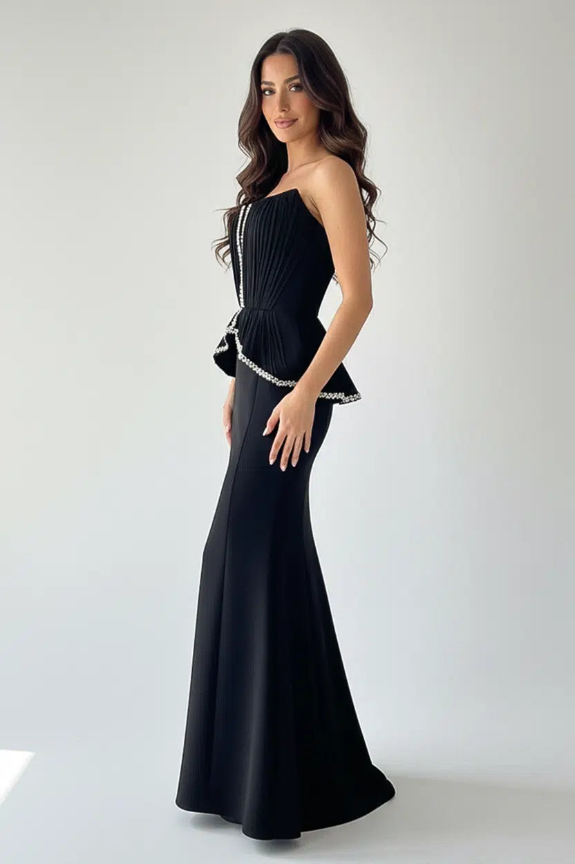 Pleated Corset Crepe Dress