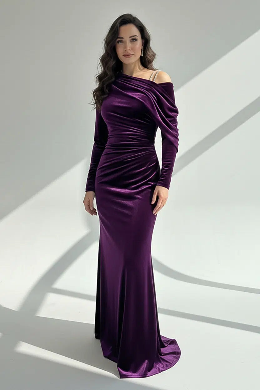 One Shoulder Draped Velvet Dress